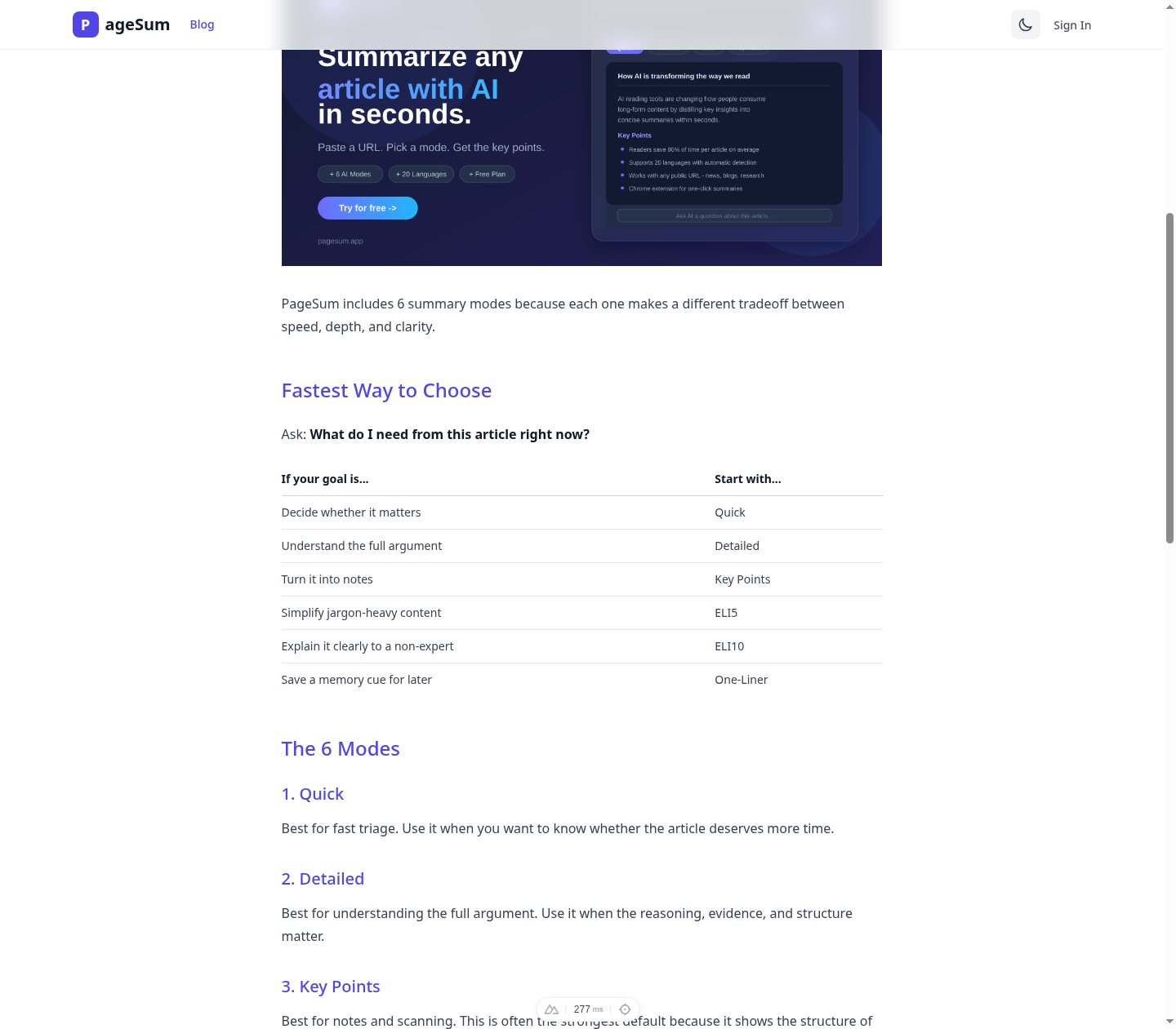 PageSum summary modes preview